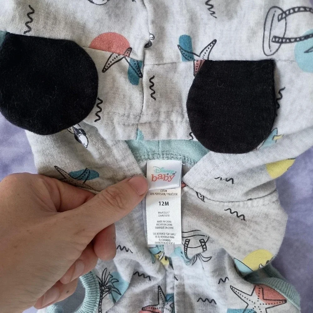Disney Baby Surfing Mickey Mouse Hooded Zip Up Romper
